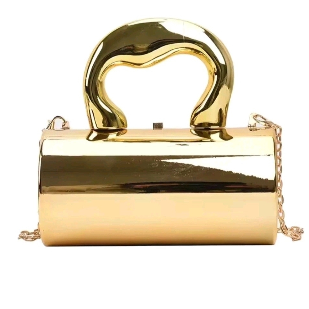 Gold Handbag Mini Cylinder Clutch  Women's Handbag
